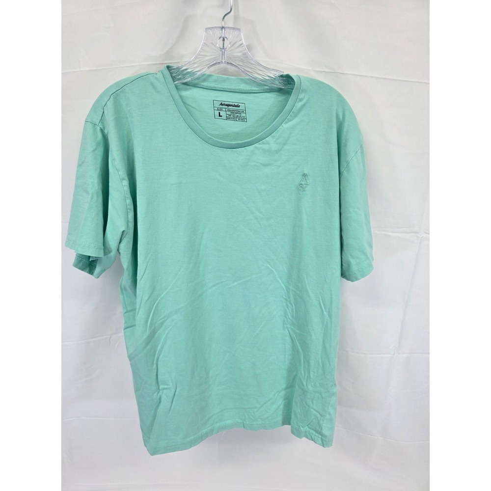 Aeropostale Mens Large Mint Green Cotton Short Sleeve A87 Logo Crew Neck T-Shirt